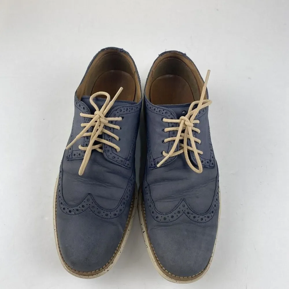 Cole Haan Lunargrand Suede Wingtip Oxford Shoes Blue Gray Men's Size‎ 9 Used